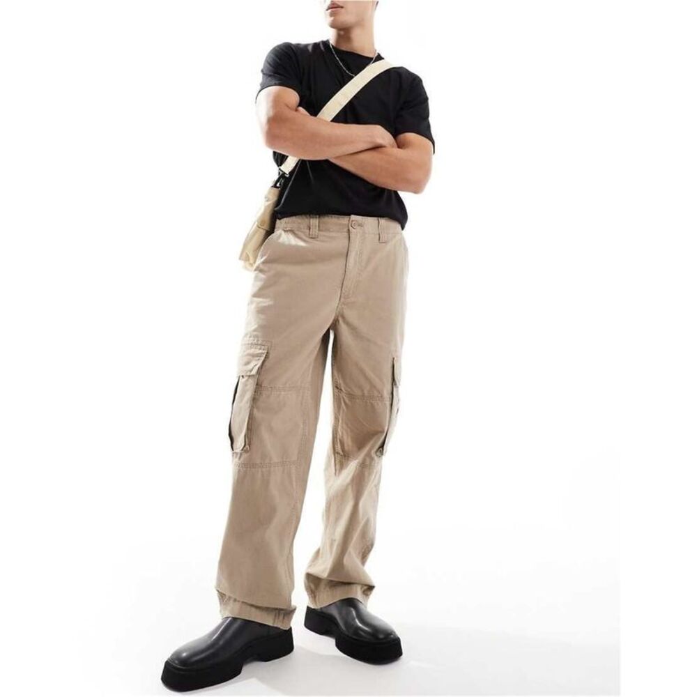 Cotton On Mens Baggy Light Carmel Ripstop Straight Leg Loose Utility Trousers...